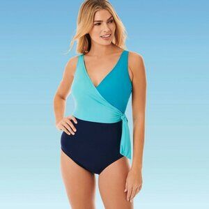 Women's Slimming Control Colorblock Wrap One Piece Swimsuit - Dreamsuit by Mirac
